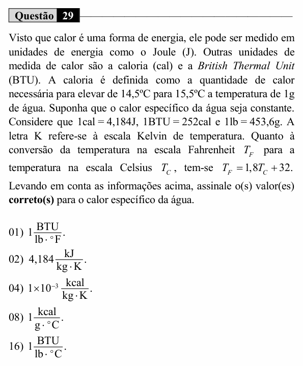 Enunciado da questão 29 de Física do UEM 2019 (Inverno, Conhecimentos Específicos)