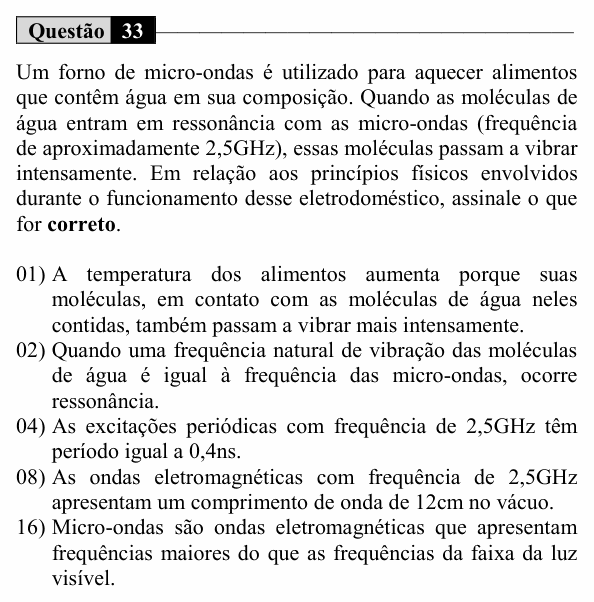 Enunciado da questão 33 de Física do UEM 2019 (Inverno, Conhecimentos Específicos)