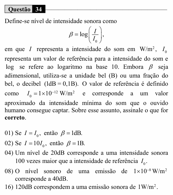 Enunciado da questão 34 de Física do UEM 2019 (Inverno, Conhecimentos Específicos)