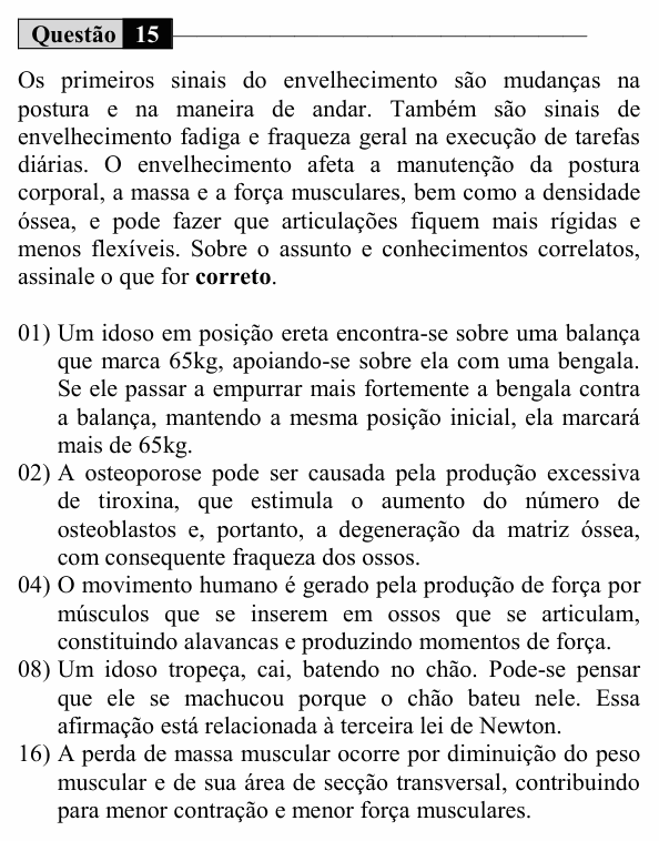Enunciado da questão 15 de Física do UEM 2019 (Inverno)