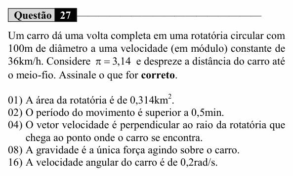 Enunciado da questão 27 de Física do UEM 2019 (Inverno)