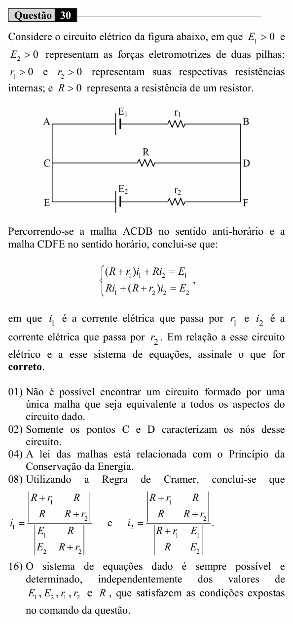 Enunciado da questão 30 de Física do UEM 2019 (Inverno)