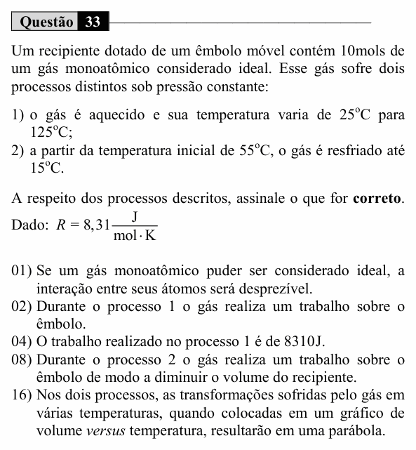 Enunciado da questão 33 de Física do UEM 2019 (Inverno)