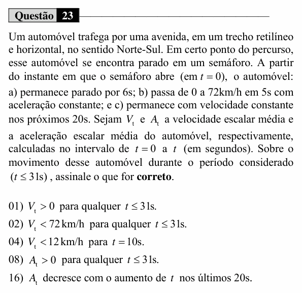 Enunciado da questão 23 de Física do UEM 2019 (Verão, Conhecimentos Específicos)