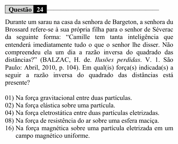 Enunciado da questão 24 de Física do UEM 2019 (Verão, Conhecimentos Específicos)