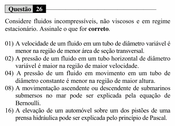 Enunciado da questão 26 de Física do UEM 2019 (Verão, Conhecimentos Específicos)