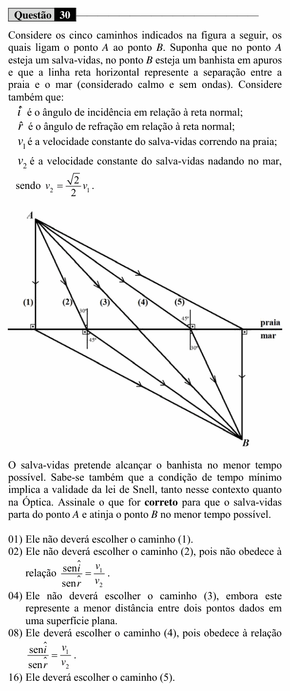 Enunciado da questão 30 de Física do UEM 2019 (Verão, Conhecimentos Específicos)