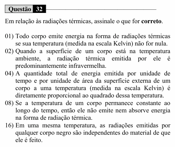 Enunciado da questão 32 de Física do UEM 2019 (Verão, Conhecimentos Específicos)