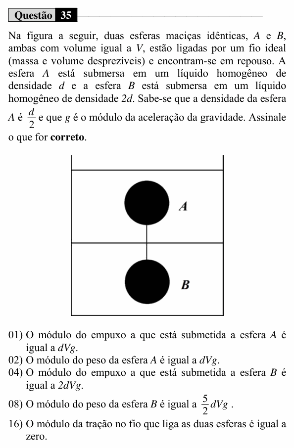 Enunciado da questão 35 de Física do UEM 2019 (Verão, Conhecimentos Específicos)