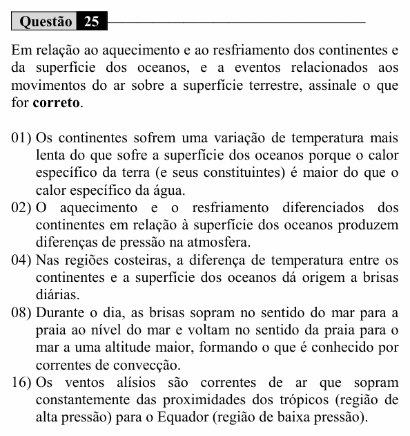 Enunciado da questão 25 de Física do UEM 2019 (Verão)