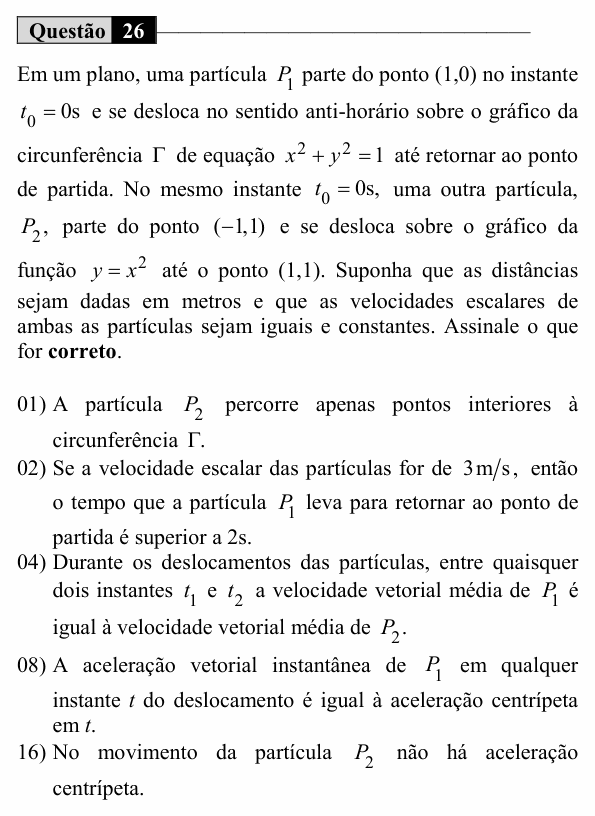 Enunciado da questão 26 de Física do UEM 2019 (Verão)