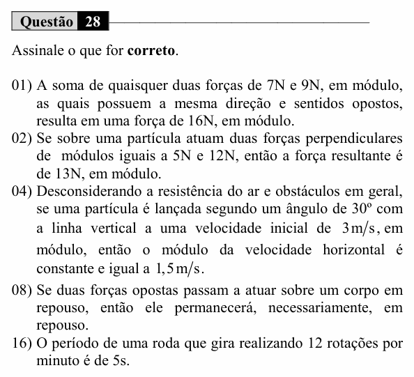 Enunciado da questão 28 de Física do UEM 2019 (Verão)