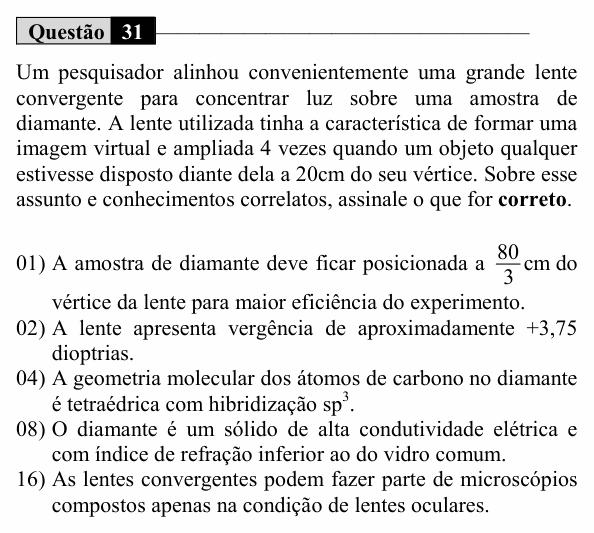 Enunciado da questão 31 de Física do UEM 2019 (Verão)