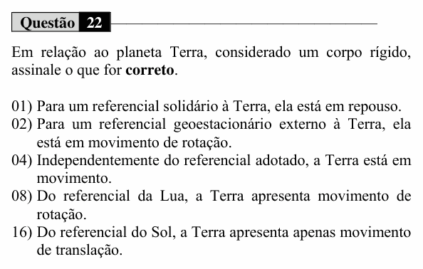 Enunciado da questão 22 de Física do UEM 2020 (Conhecimentos Específicos)