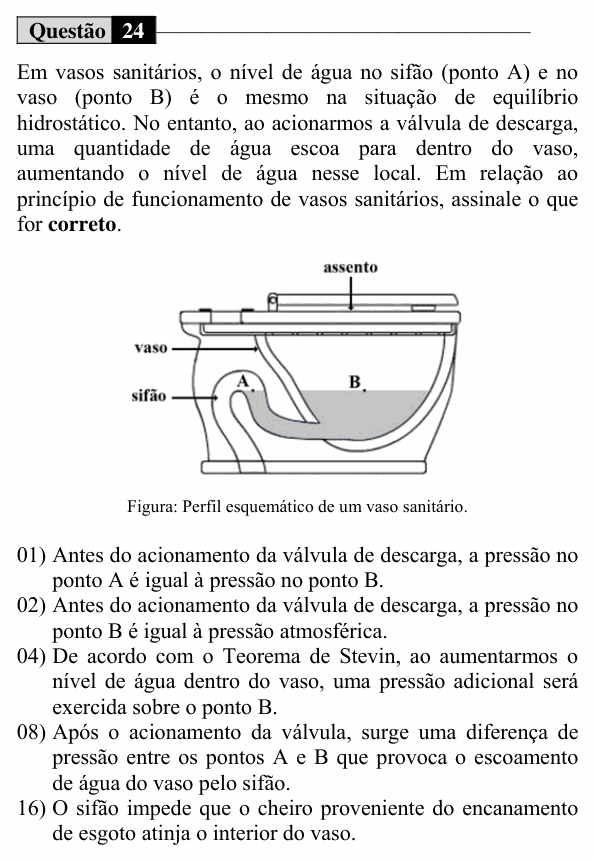 Enunciado da questão 24 de Física do UEM 2020 (Conhecimentos Específicos)