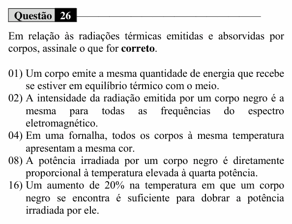 Enunciado da questão 26 de Física do UEM 2020 (Conhecimentos Específicos)