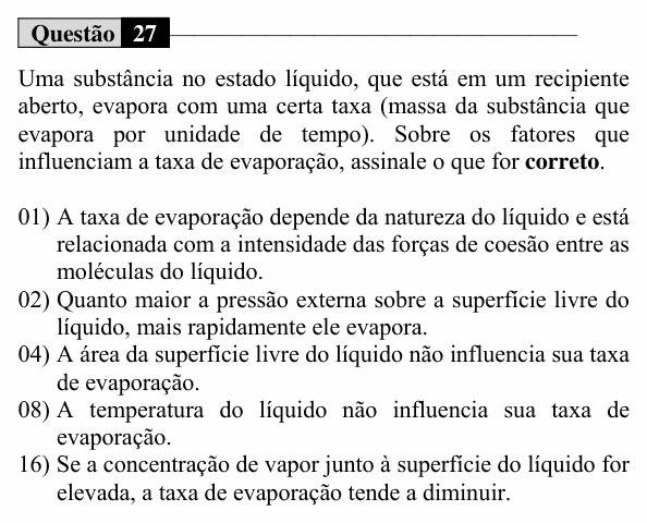 Enunciado da questão 27 de Física do UEM 2020 (Conhecimentos Específicos)