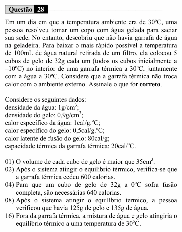 Enunciado da questão 28 de Física do UEM 2020 (Conhecimentos Específicos)