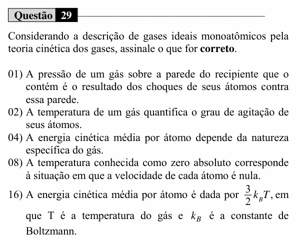 Enunciado da questão 29 de Física do UEM 2020 (Conhecimentos Específicos)