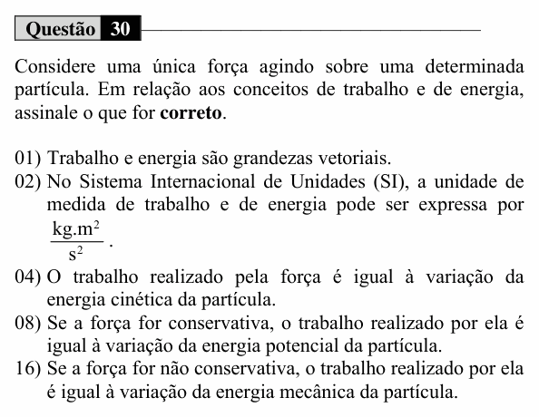 Enunciado da questão 30 de Física do UEM 2020 (Conhecimentos Específicos)