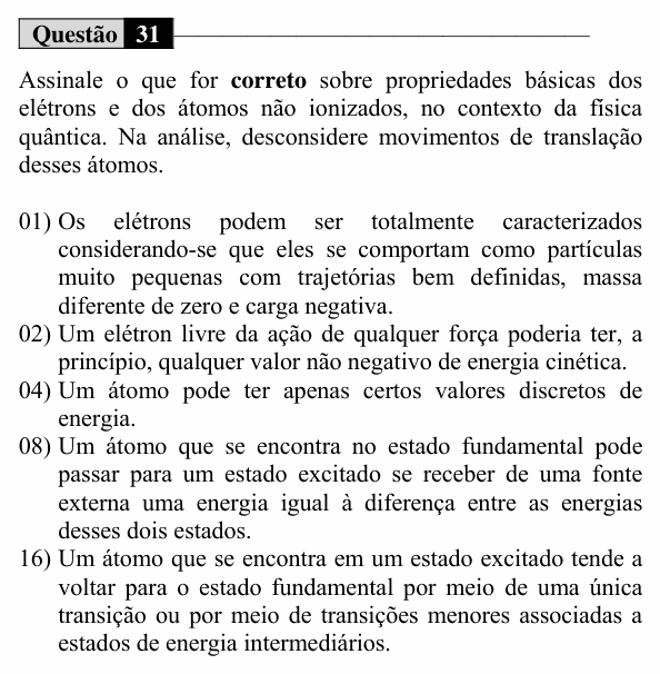 Enunciado da questão 31 de Física do UEM 2020 (Conhecimentos Específicos)