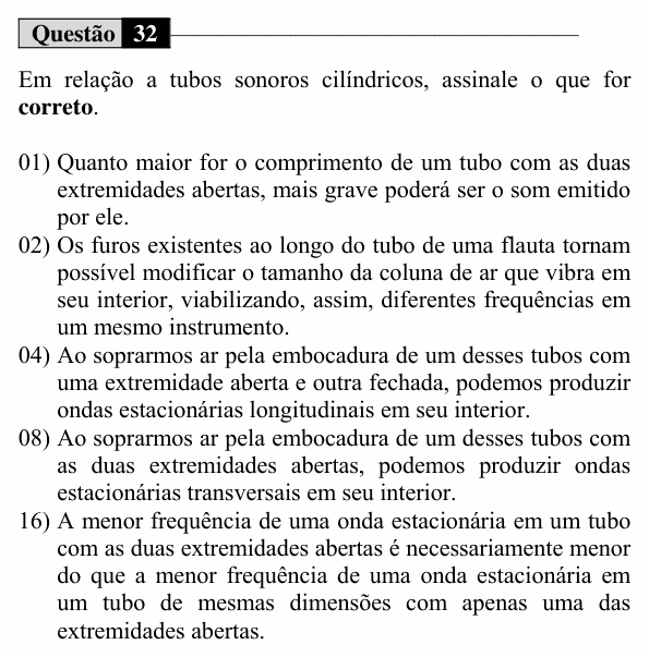 Enunciado da questão 32 de Física do UEM 2020 (Conhecimentos Específicos)