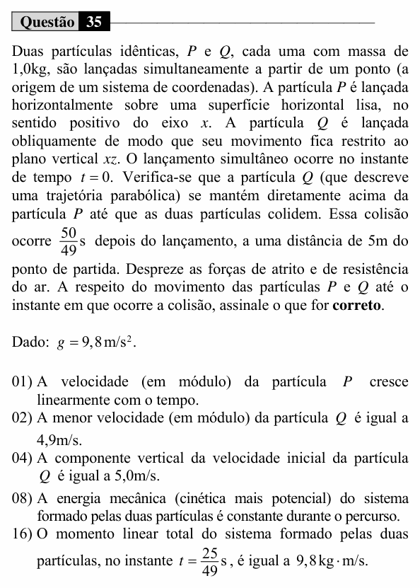 Enunciado da questão 35 de Física do UEM 2020 (Conhecimentos Específicos)