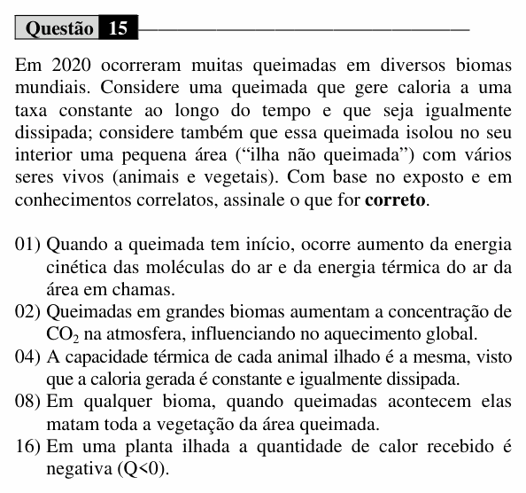 Enunciado da questão 15 de Física do UEM 2020
