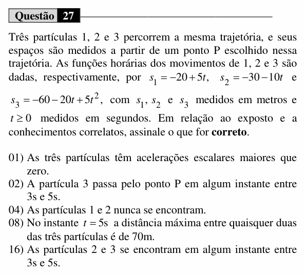 Enunciado da questão 27 de Física do UEM 2020