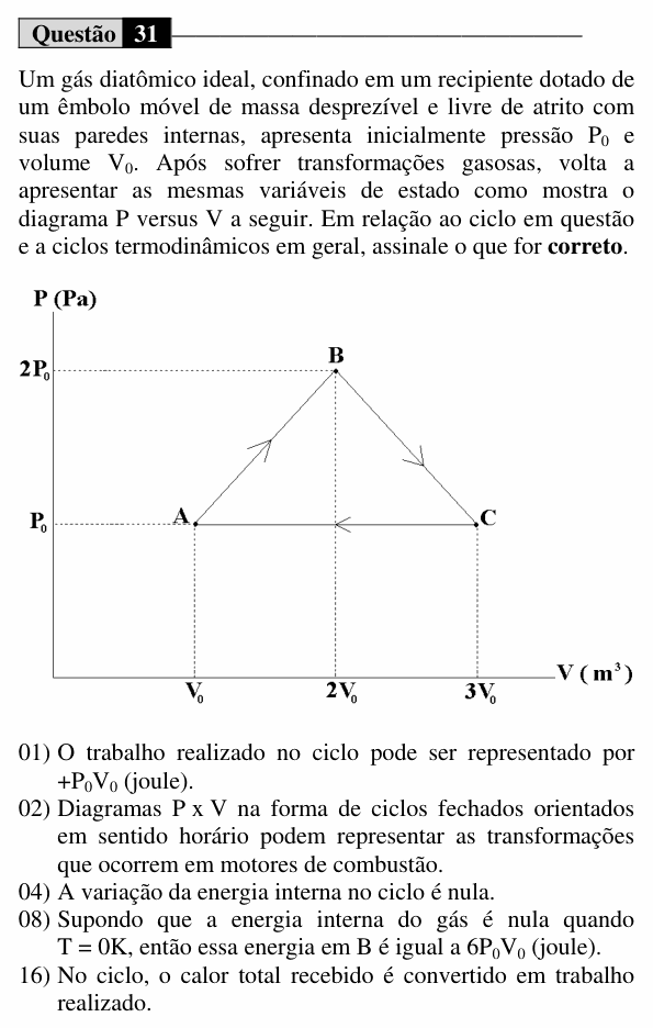 Enunciado da questão 31 de Física do UEM 2020