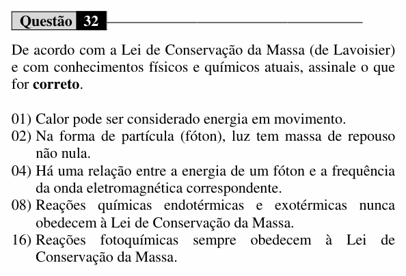 Enunciado da questão 32 de Física do UEM 2020