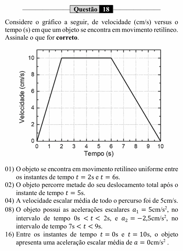 Enunciado da questão 18 de Física do UEM 2021 (PAS, etapa 1)