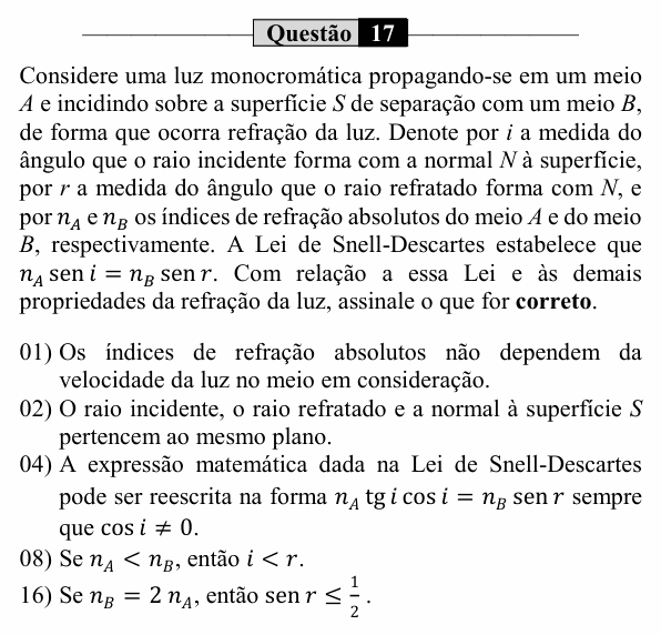 Enunciado da questão 17 de Física do UEM 2021 (PAS, etapa 2)