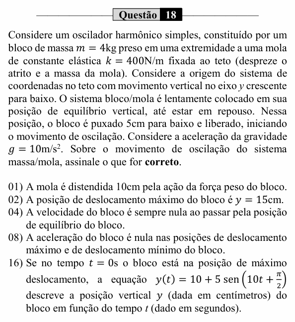 Enunciado da questão 18 de Física do UEM 2021 (PAS, etapa 2)