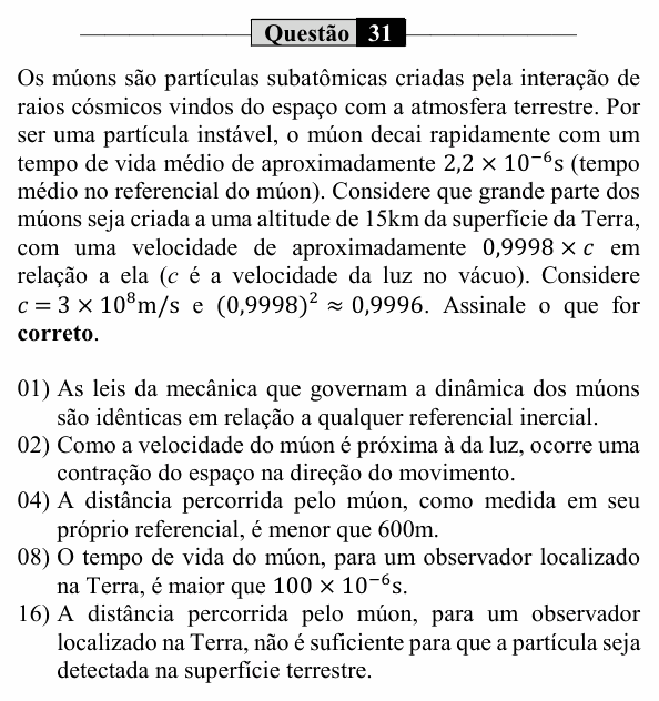 Enunciado da questão 31 de Física do UEM 2021 (PAS, etapa 3, Conhecimentos Específicos)