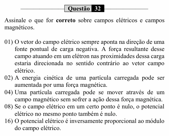 Enunciado da questão 32 de Física do UEM 2021 (PAS, etapa 3, Conhecimentos Específicos)