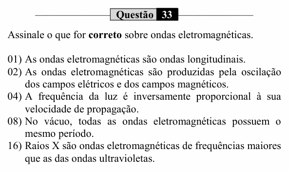 Enunciado da questão 33 de Física do UEM 2021 (PAS, etapa 3, Conhecimentos Específicos)