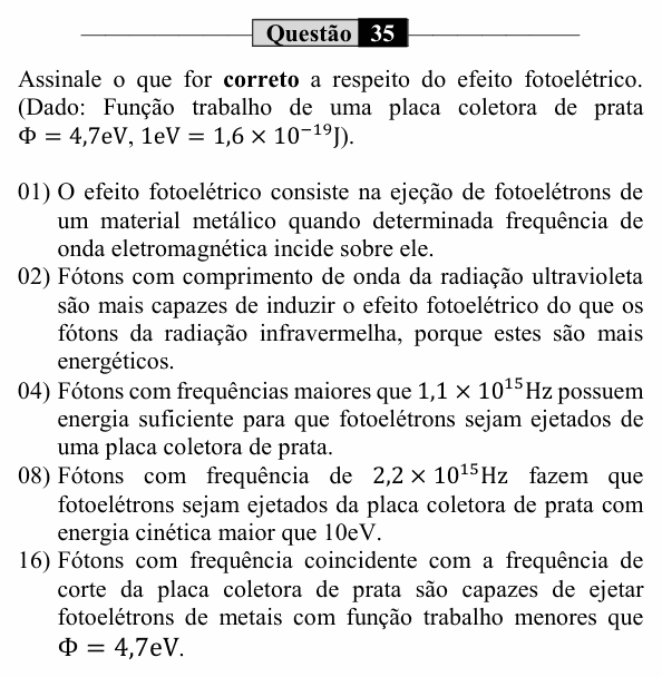 Enunciado da questão 35 de Física do UEM 2021 (PAS, etapa 3, Conhecimentos Específicos)