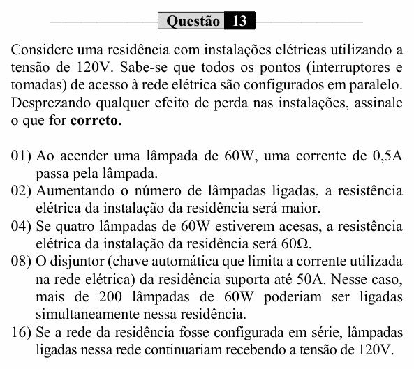 Enunciado da questão 13 de Física do UEM 2021 (PAS, etapa 3)