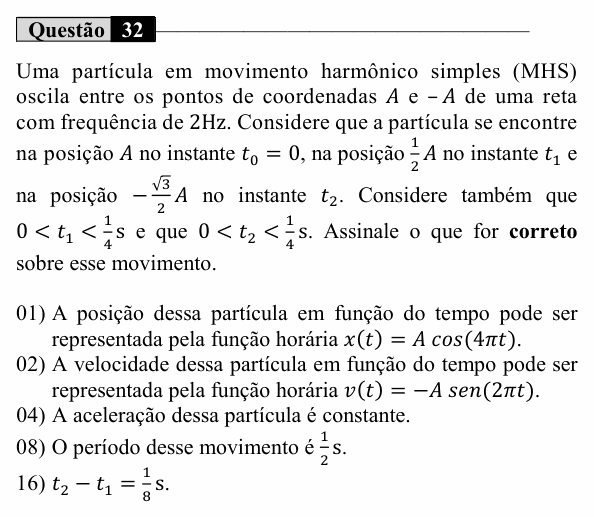 Enunciado da questão 32 de Física do UEM 2021 (Conhecimentos Específicos)
