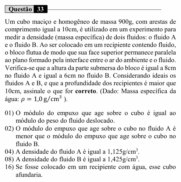 Enunciado da questão 33 de Física do UEM 2021 (Conhecimentos Específicos)