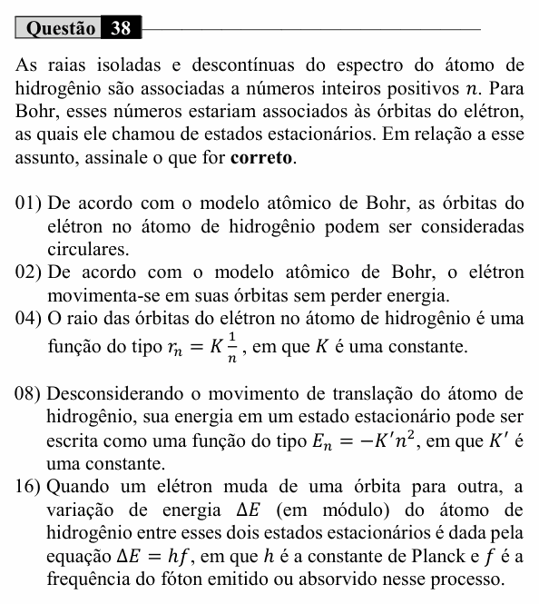 Enunciado da questão 38 de Física do UEM 2021 (Conhecimentos Específicos)