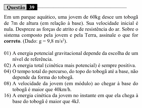 Enunciado da questão 39 de Física do UEM 2021 (Conhecimentos Específicos)