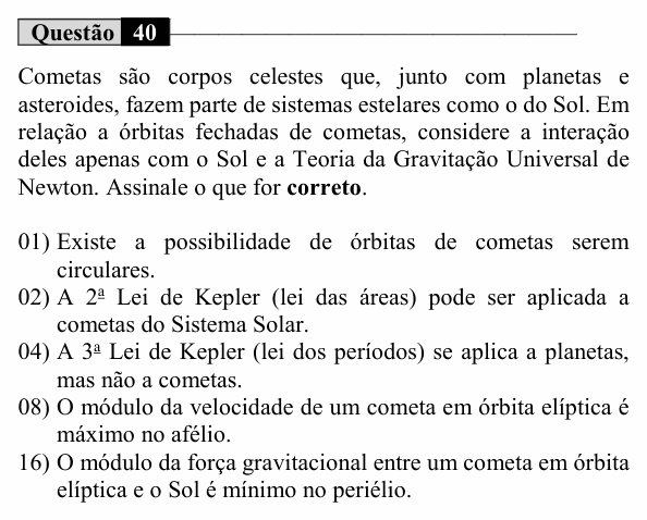 Enunciado da questão 40 de Física do UEM 2021 (Conhecimentos Específicos)