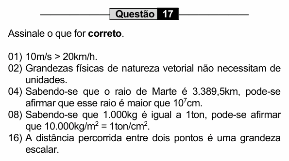 Enunciado da questão 17 de Física do UEM 2022 (PAS, etapa 1)