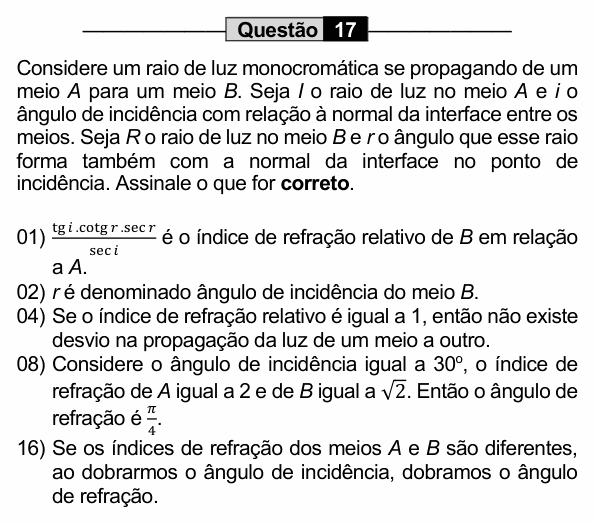 Enunciado da questão 17 de Física do UEM 2022 (PAS, etapa 2)