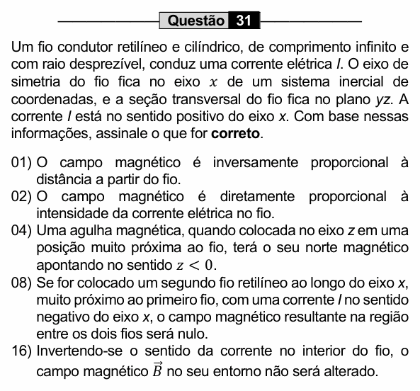 Enunciado da questão 31 de Física do UEM 2022 (PAS, etapa 3, Conhecimentos Específicos)
