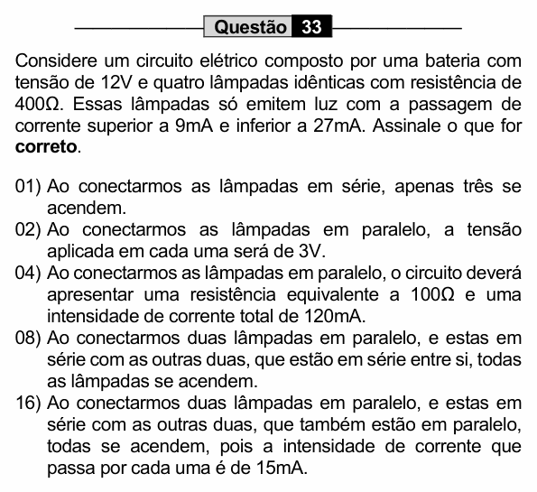 Enunciado da questão 33 de Física do UEM 2022 (PAS, etapa 3, Conhecimentos Específicos)