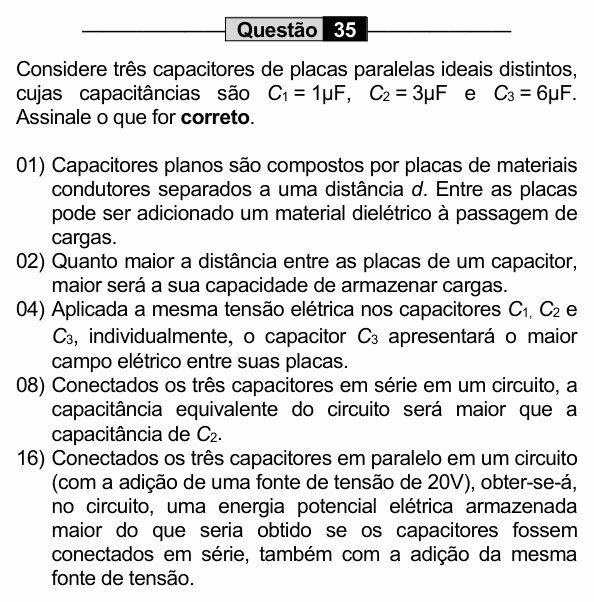 Enunciado da questão 35 de Física do UEM 2022 (PAS, etapa 3, Conhecimentos Específicos)