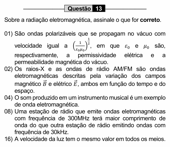 Enunciado da questão 13 de Física do UEM 2022 (PAS, etapa 3)